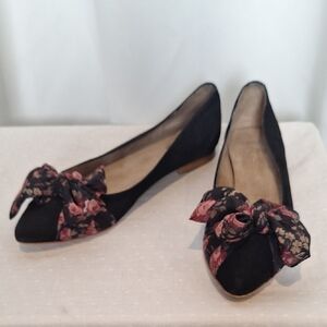 Hego's Floral Bow Black Suede Flats Size EU 40